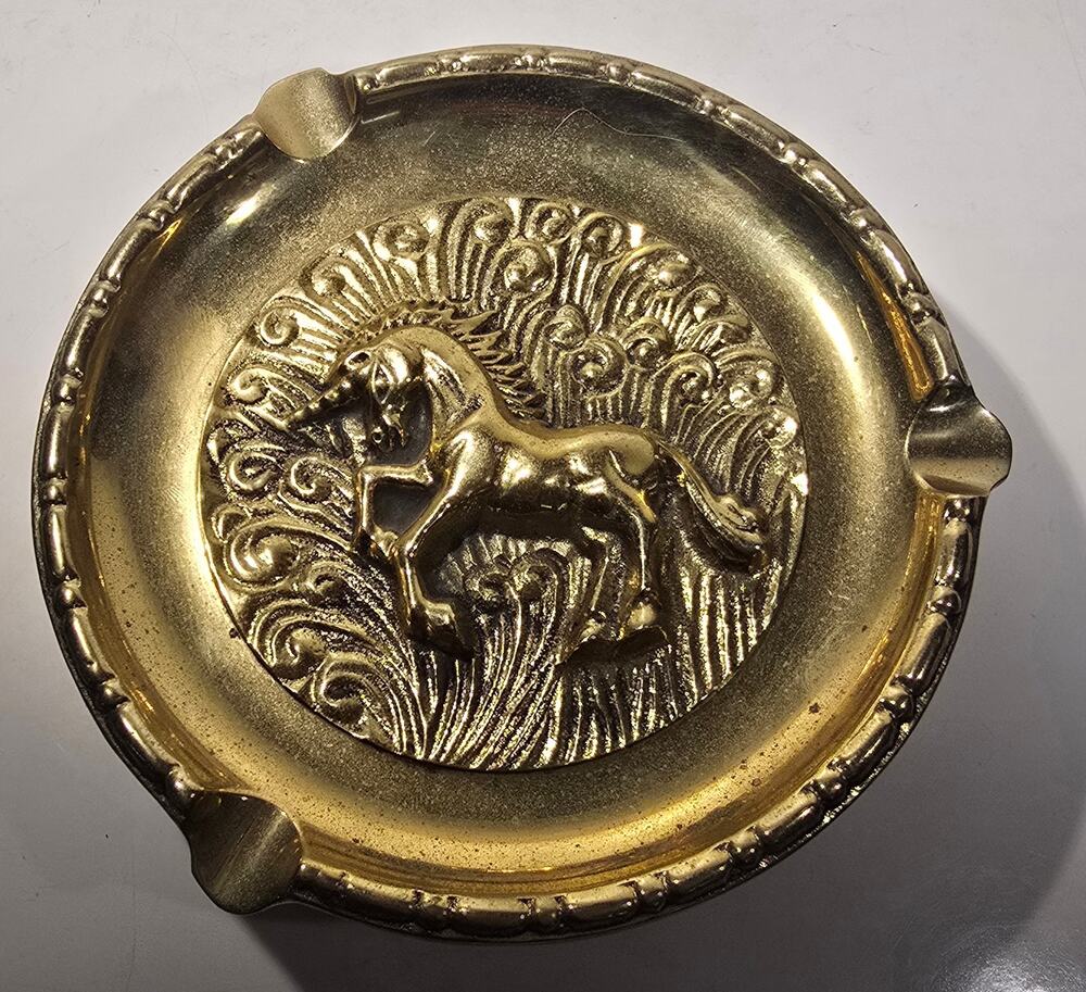Brass Horse Ashtray Removable Ash Receiver Tray Unicorn 6 Inch